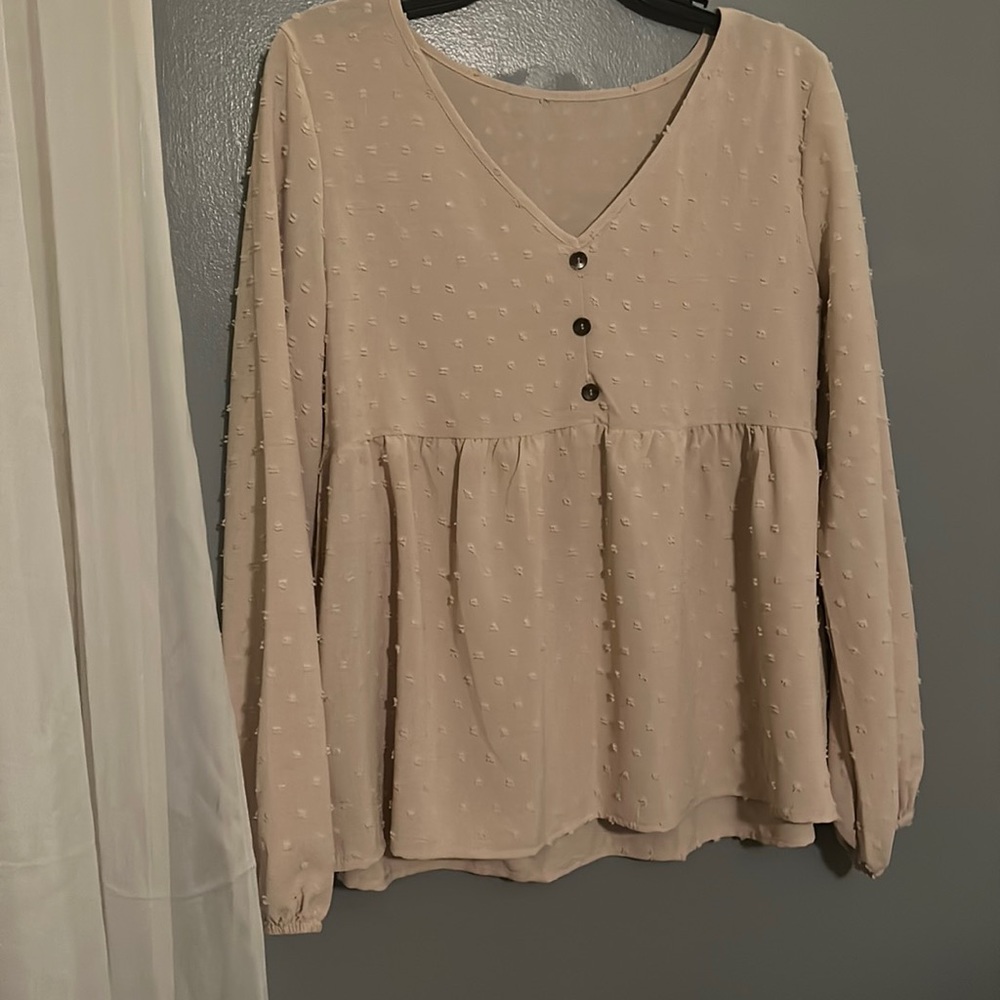 Shein apricot swiss dot peplum blouse